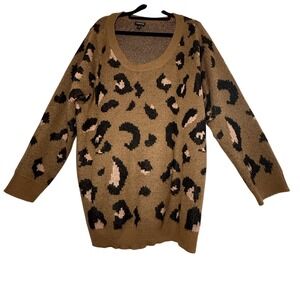 Torrid Leopard Print Tunic Sweater Size 3 3X Brown Black Pink Plus Size Cozy